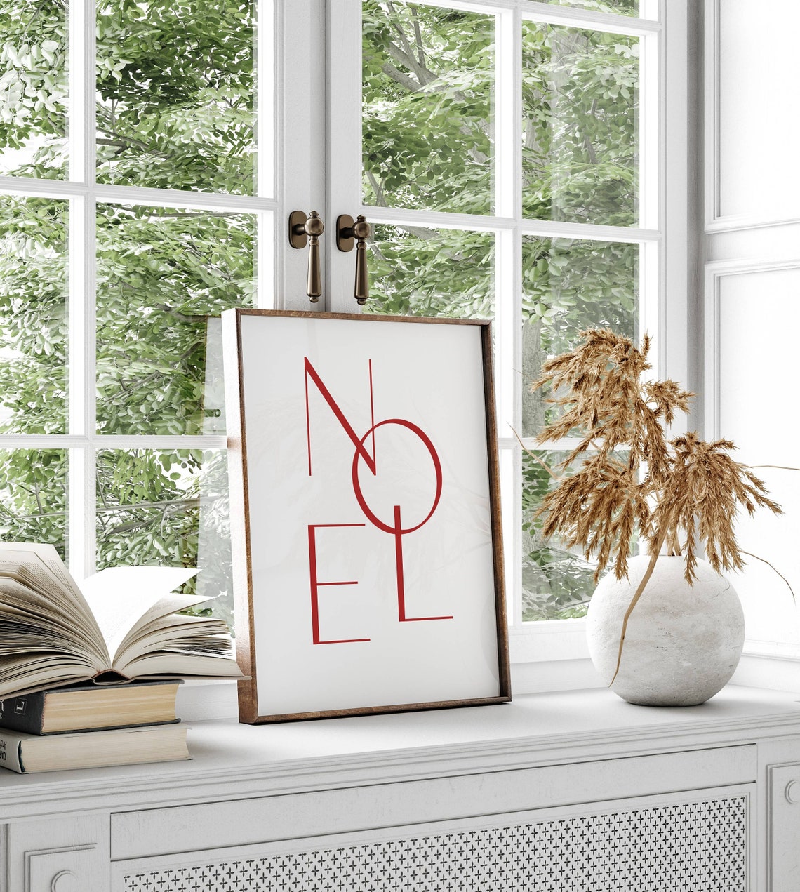 Noel Red Art Deco Stacked Letters Modern Christmas Wall Poster