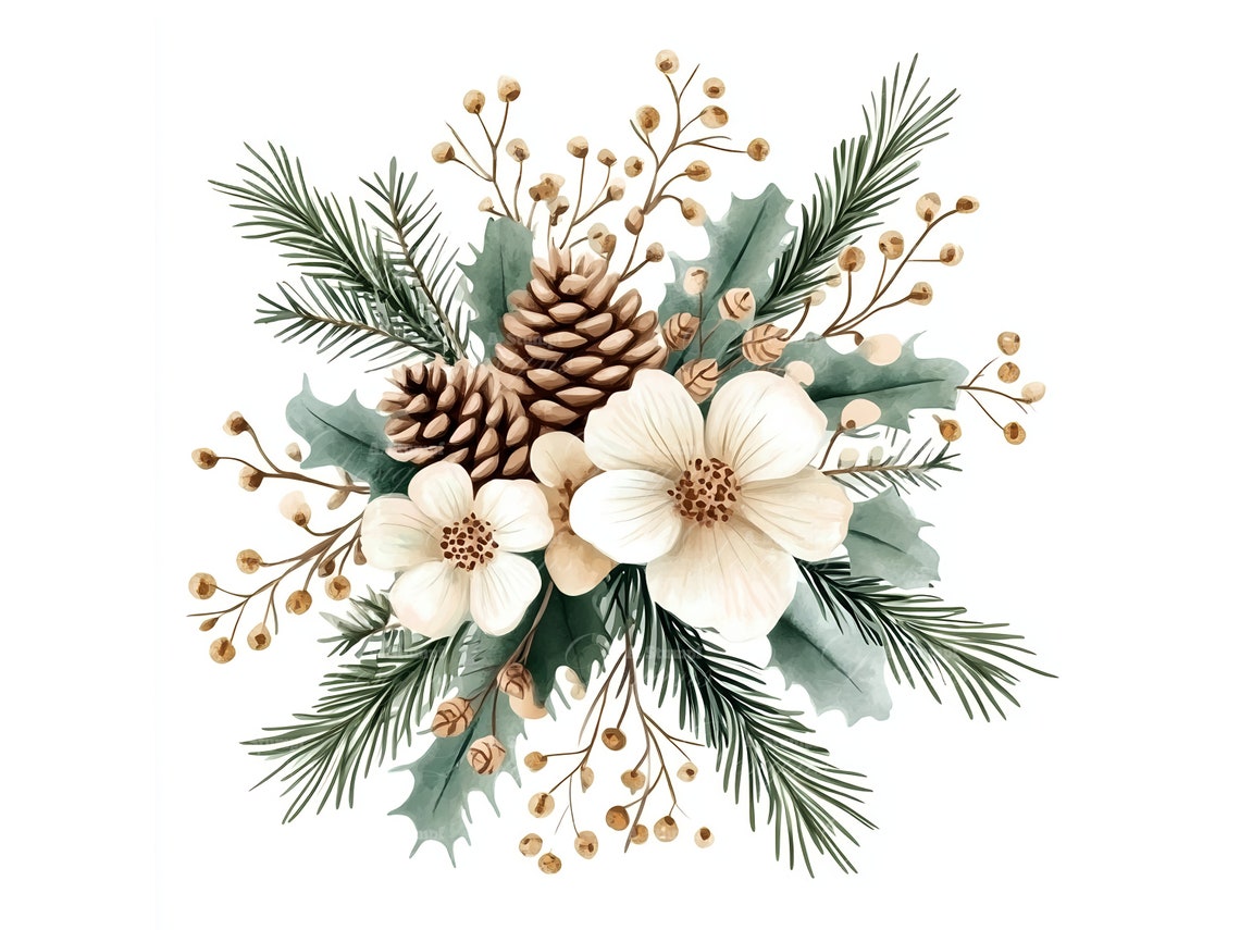 Christmas Pinecone Bouquet Watercolor Holiday Floral Home Decor Poster - Image 9