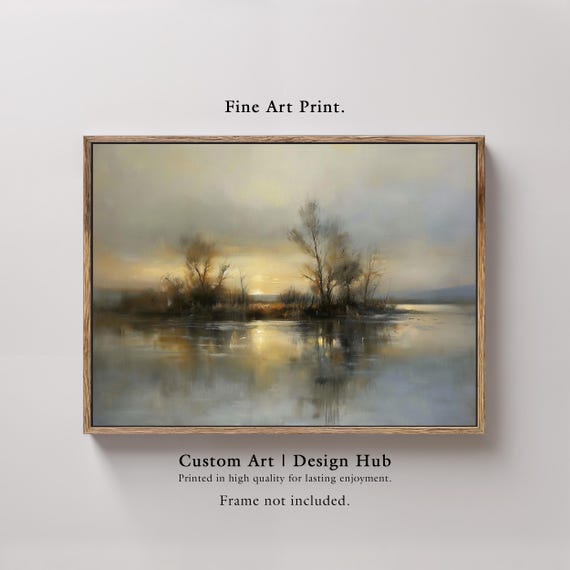Sunset Lake Landscape Print Tranquil Water Reflection Art
