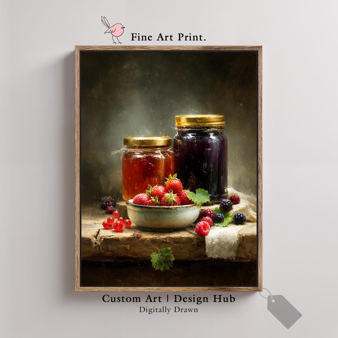 Berry Jam Jars Strawberries Rustic Vintage Kitchen Still Life Poster