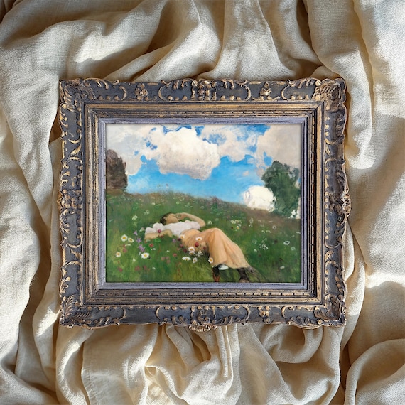 Dreamy Meadow Woman Resting In Wildflowers Art Print