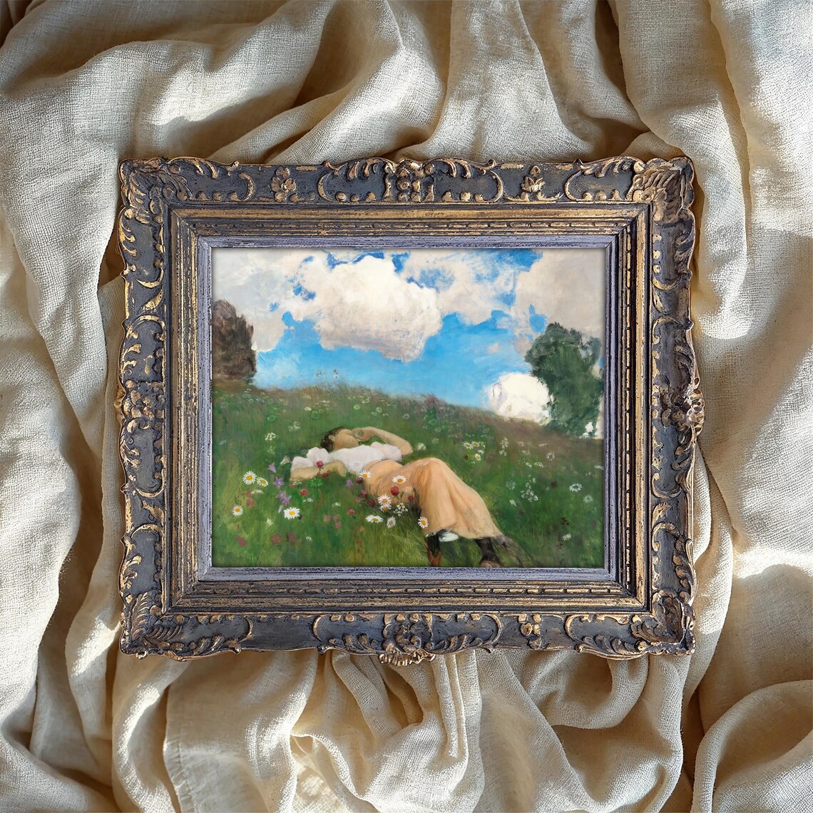 Dreamy Meadow Woman Resting In Wildflowers Art Print