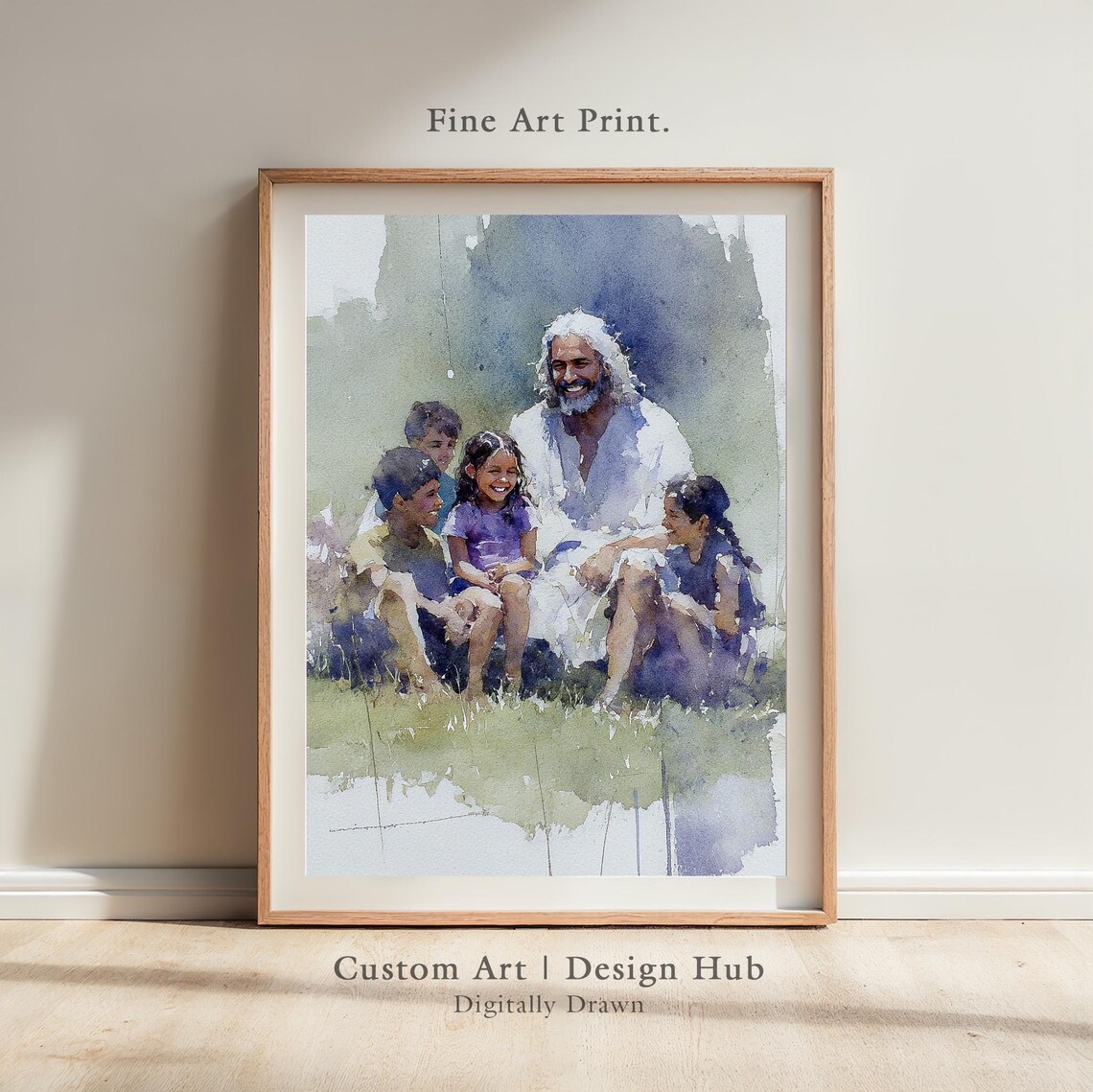 Smiling Teacher With Joyful Children Watercolor Family Poster
