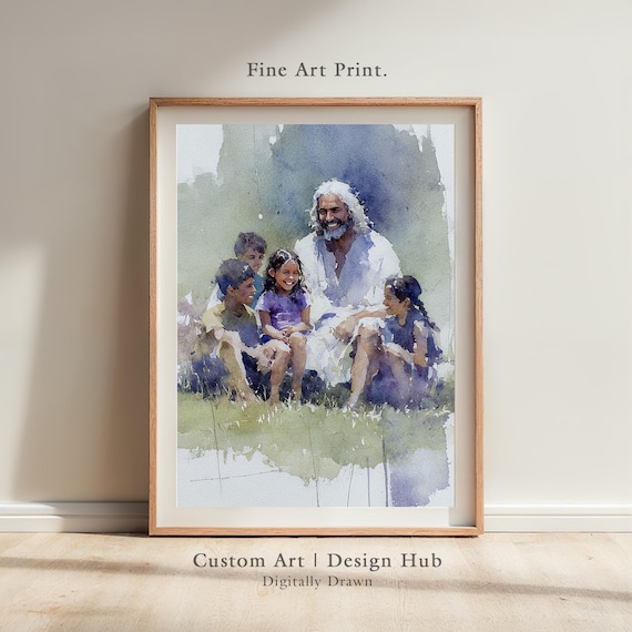 Smiling Teacher With Joyful Children Watercolor Family Poster