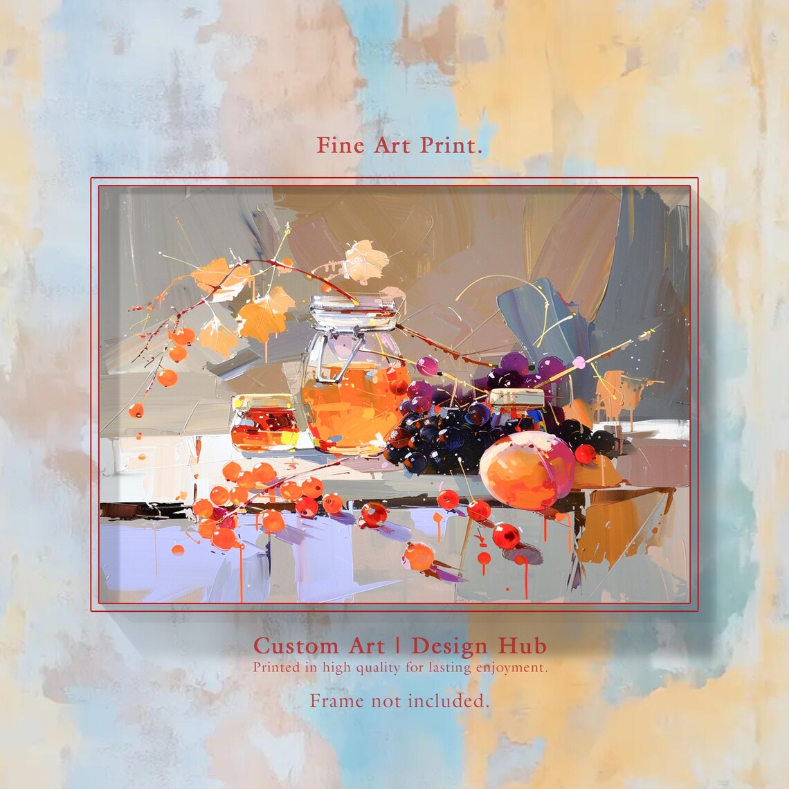 Autumn Harvest Honey Jar Fruit Modern Impressionist Still Life Art Poster