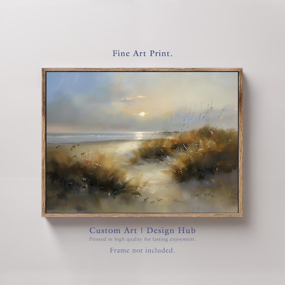 Coastal Sunset Over Ocean Dune Grass Beach Painting Wall Print