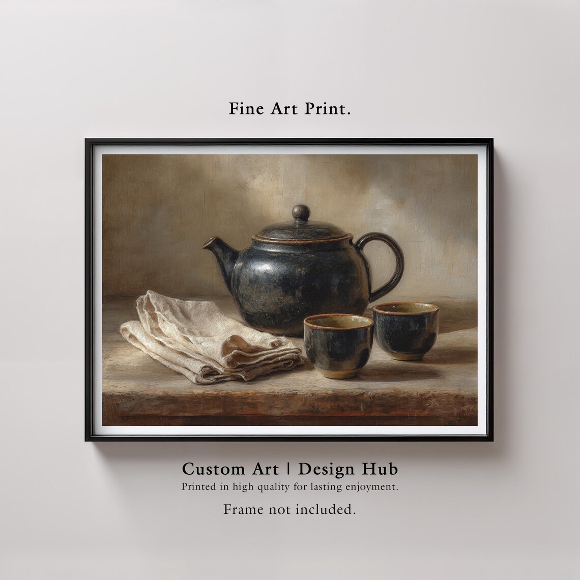 Teapot Still Life Print Rustic Kitchen Decor Minimalist Oil Painting