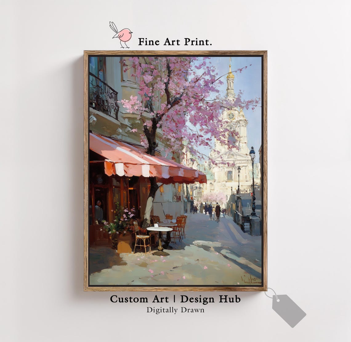 European Street Cafe Under Cherry Blossoms Spring Romance Wall Art