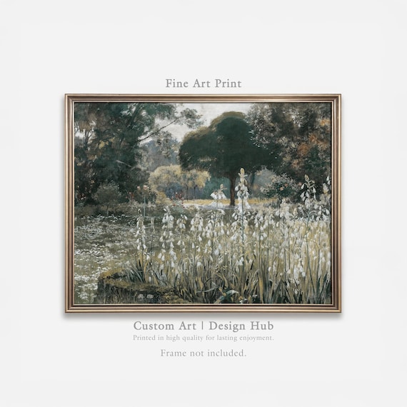 Floral Meadow Oil Painting Vintage Botanical Art Print Lush Garden Landscape Poster