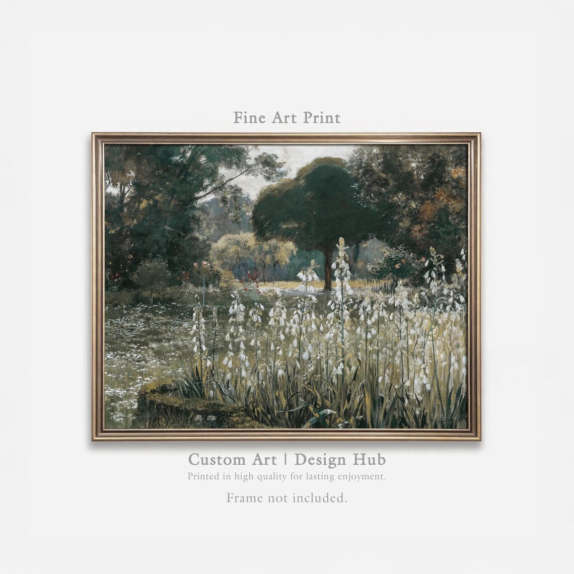 White Wildflower Meadow Vintage Oil Painting Garden Landscape Poster