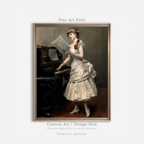 Victorian Lady Singing Vintage Oil Painting Art Print Elegant Music Scene Poster