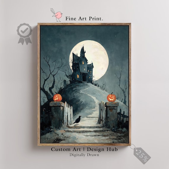 Haunted House Gothic Art Print Spooky Halloween Decor