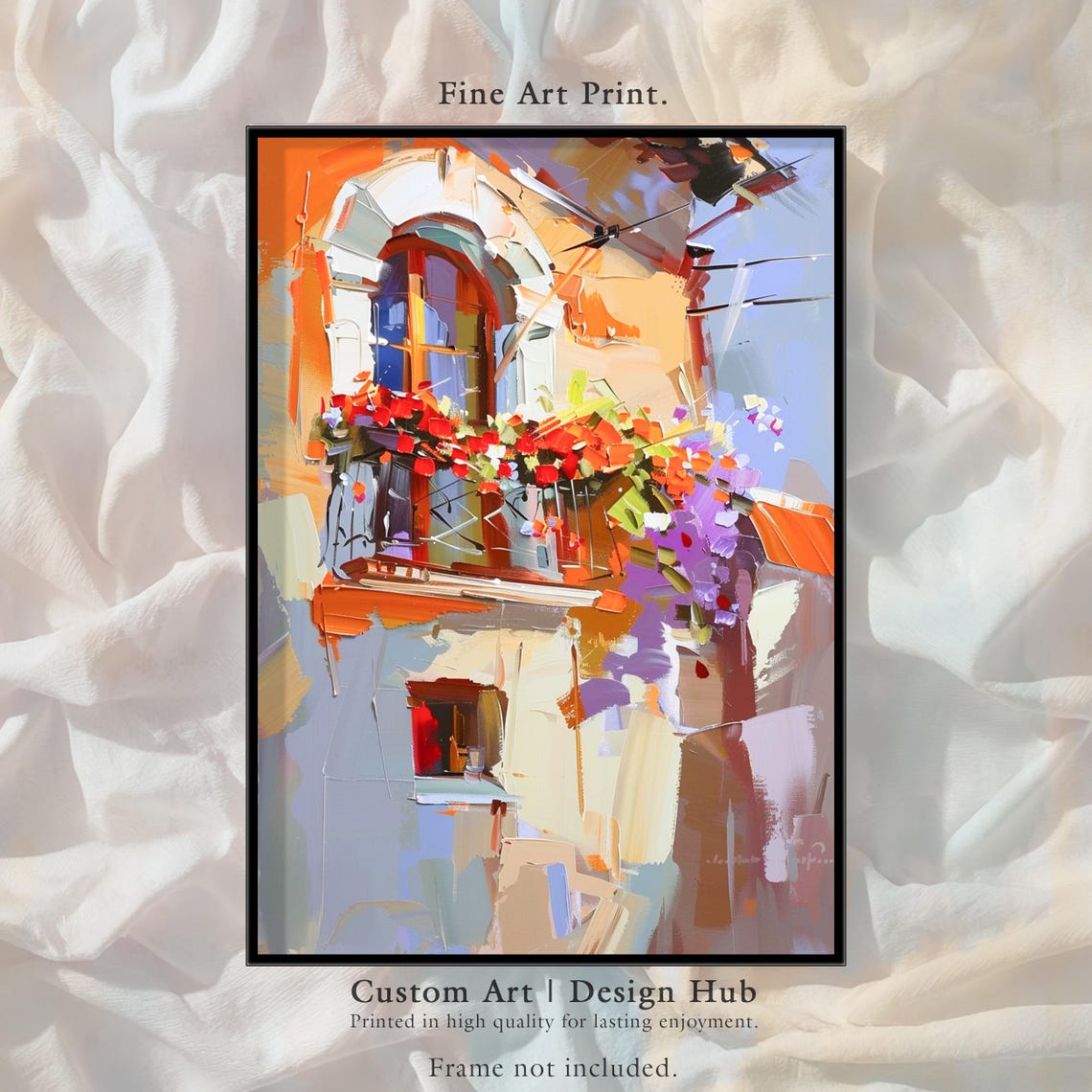 Mediterranean Flower Balcony Poster Impressionist Window Geranium Art