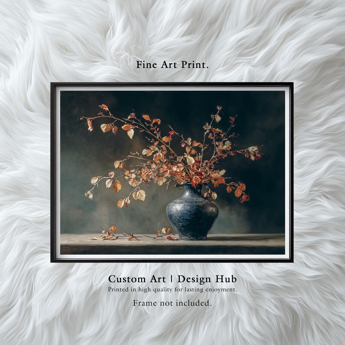 Autumn Leaves In Dark Vase Moody Still Life Botanical Art Poster