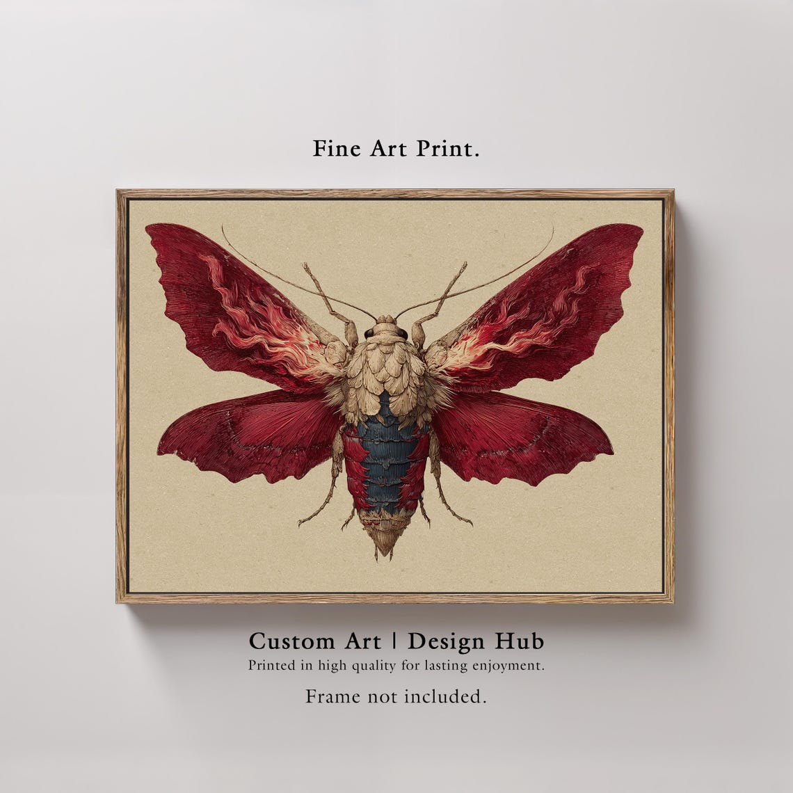 Surreal Red Moth Art Print Gothic Fantasy Insect Wall Decor