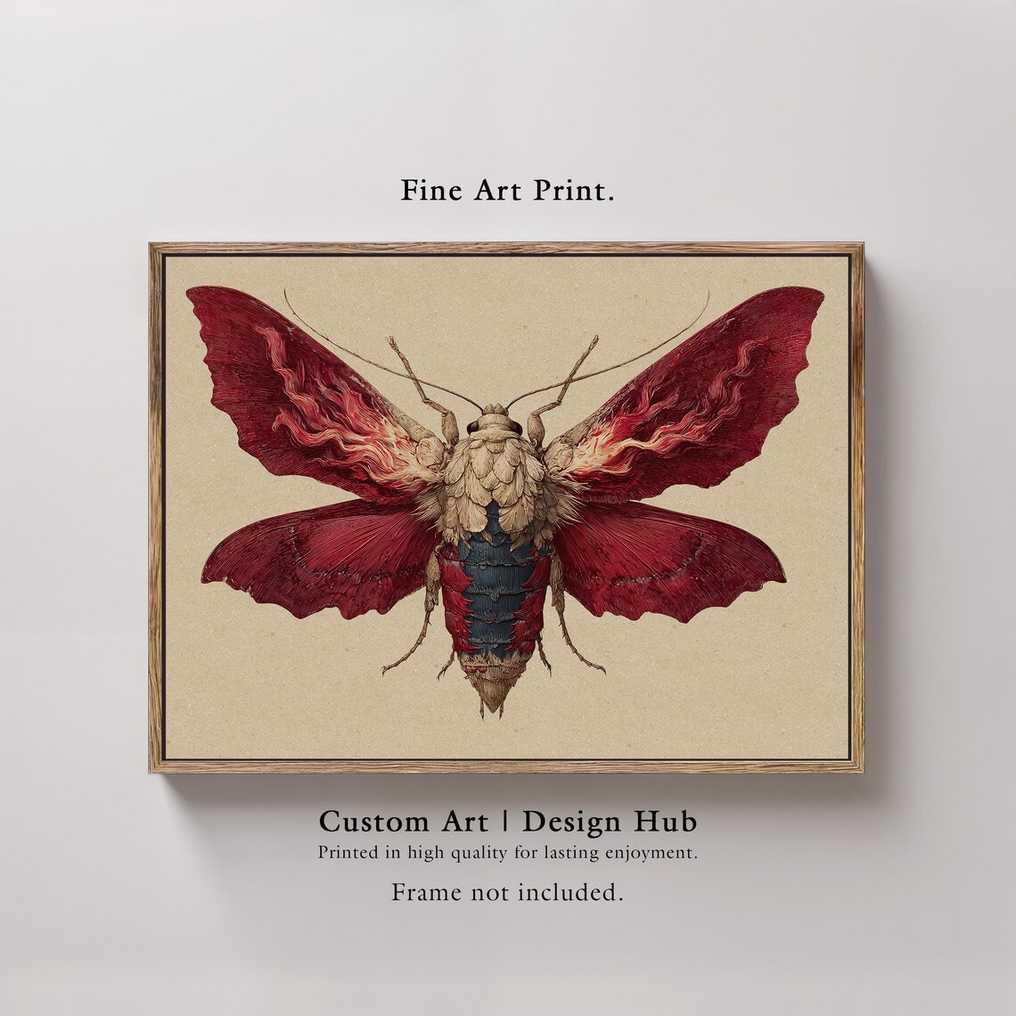 Surreal Red Moth Vintage Style Gothic Fantasy Insect Illustration Decor Poster