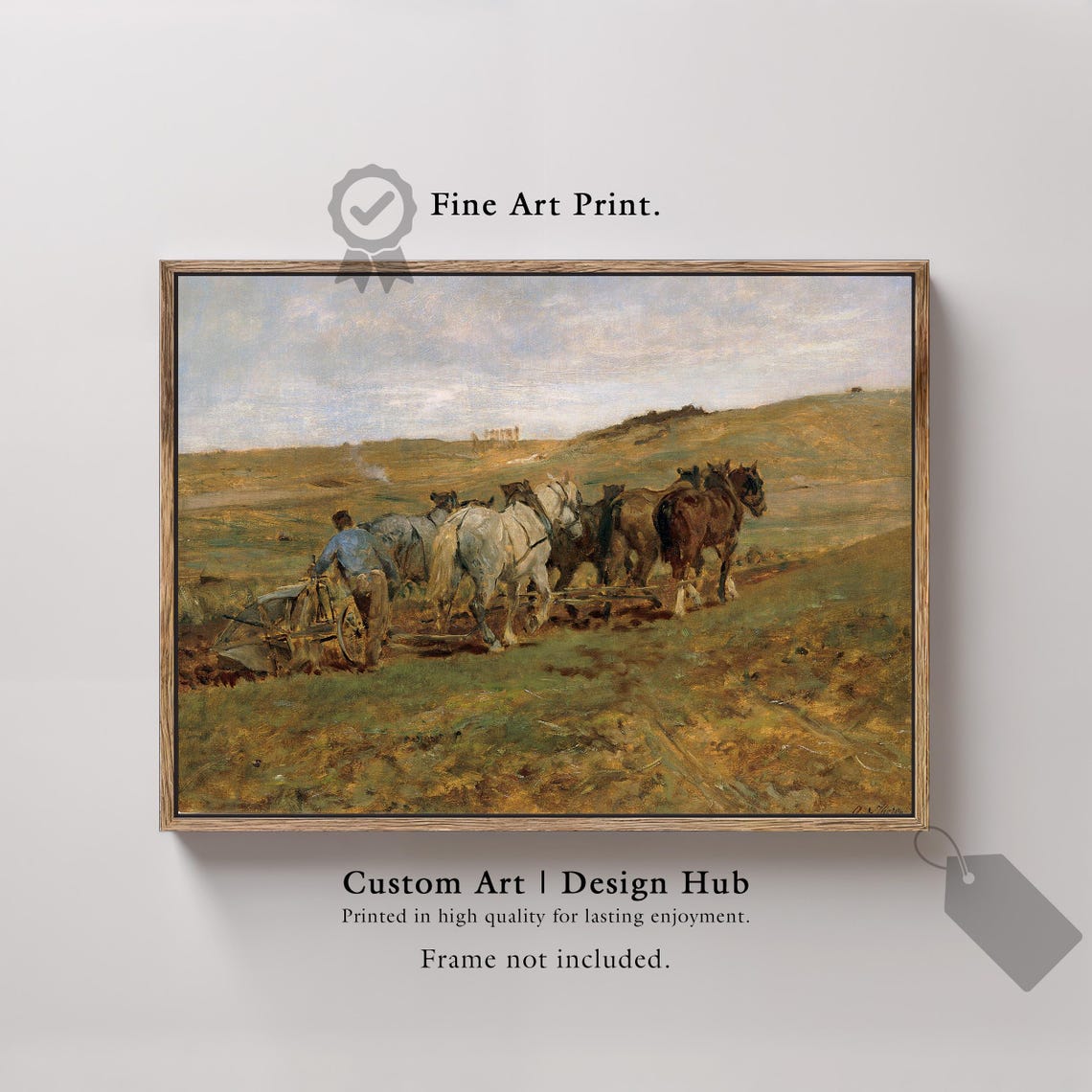 Draft Horses Plowing Field Vintage Rustic Farm Painting Poster