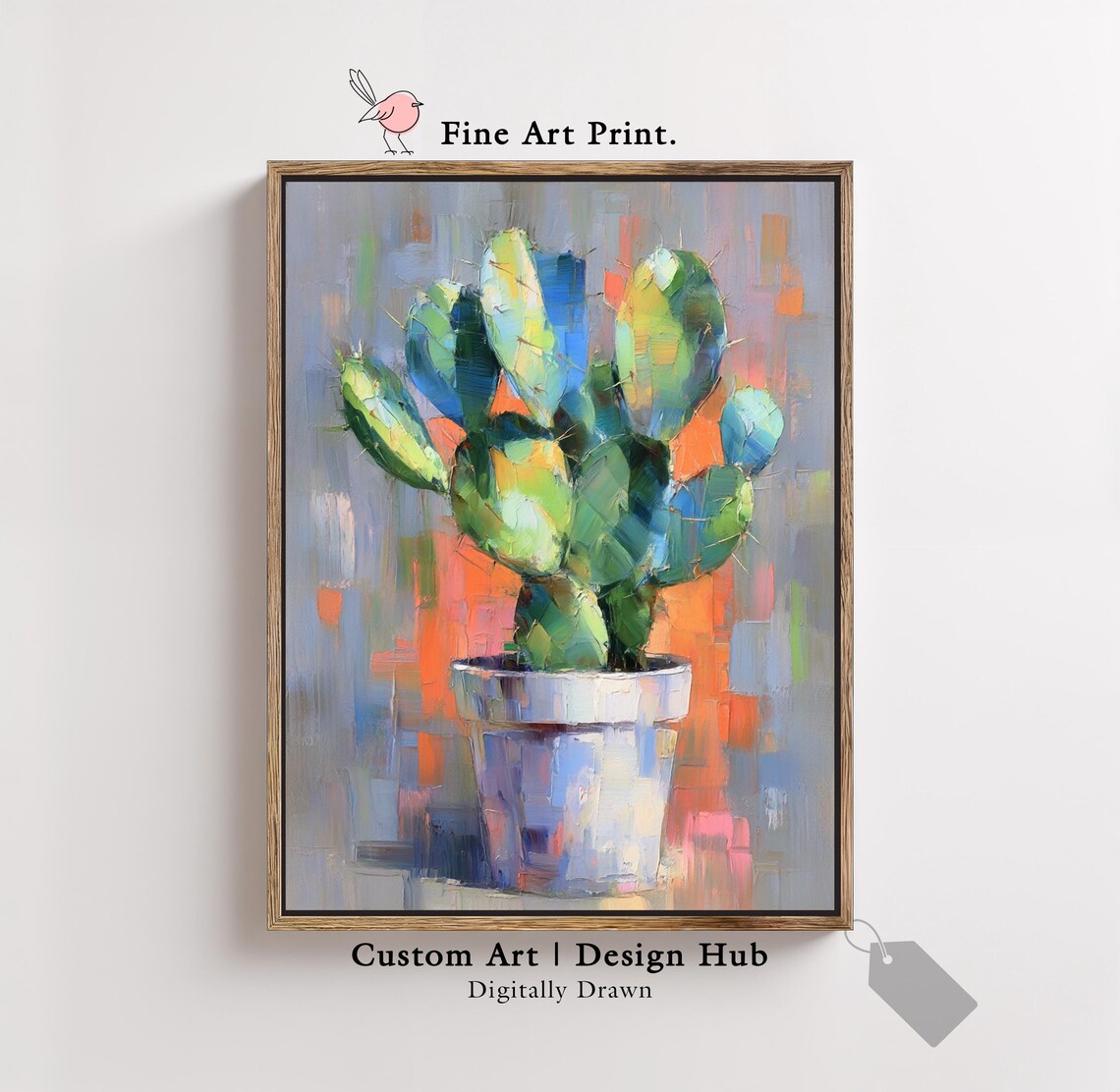 Cactus Wall Art Print Colorful Abstract Plant Painting Modern Botanical Poster
