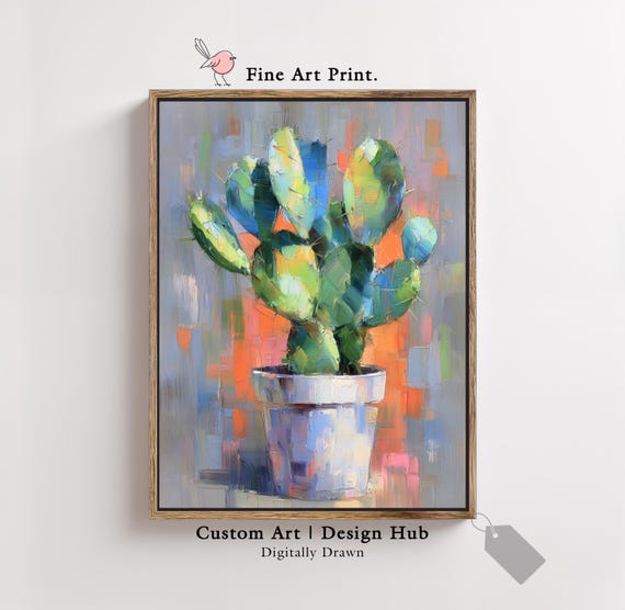 Cactus Wall Art Print Colorful Abstract Plant Painting Modern Botanical Poster
