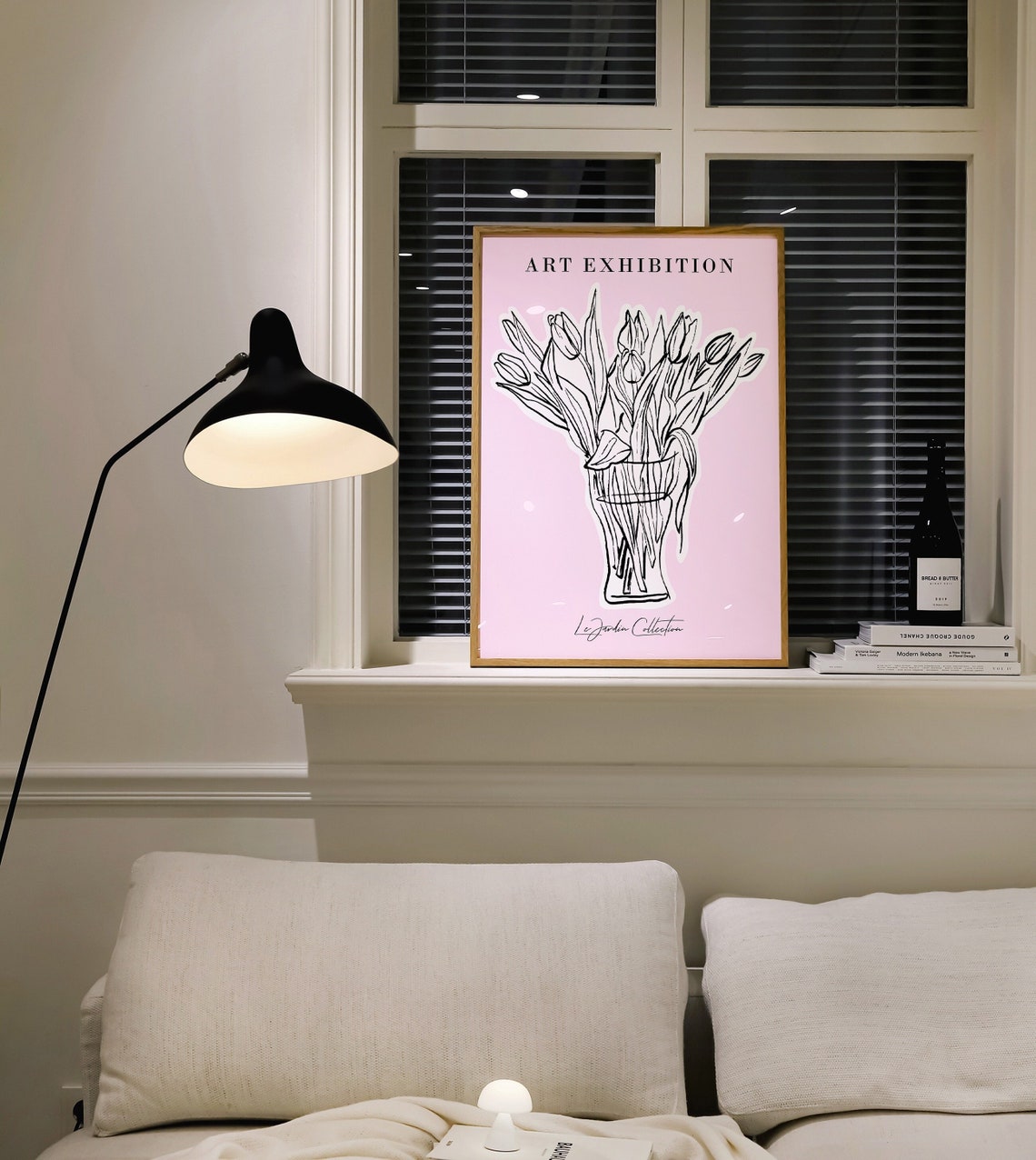 Art Exhibition Gallery Tulip Line Bouquet Pink Botanical Art Print - Image 3
