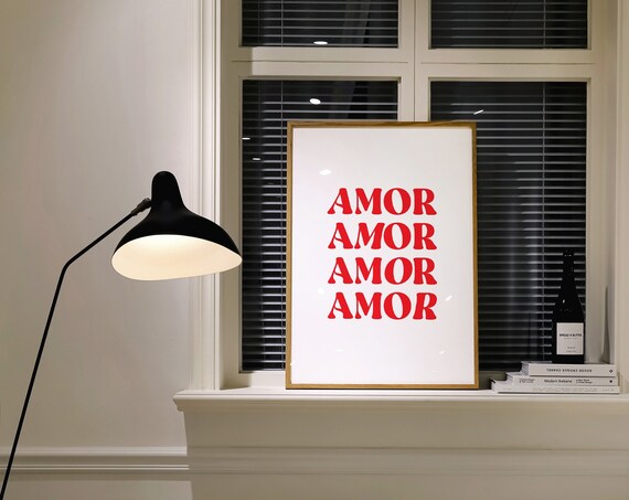 Amor Print Red Love Print Spanish Love Art Home Wall Decor Love Typography Poster Modern Minimalist Print One Word
