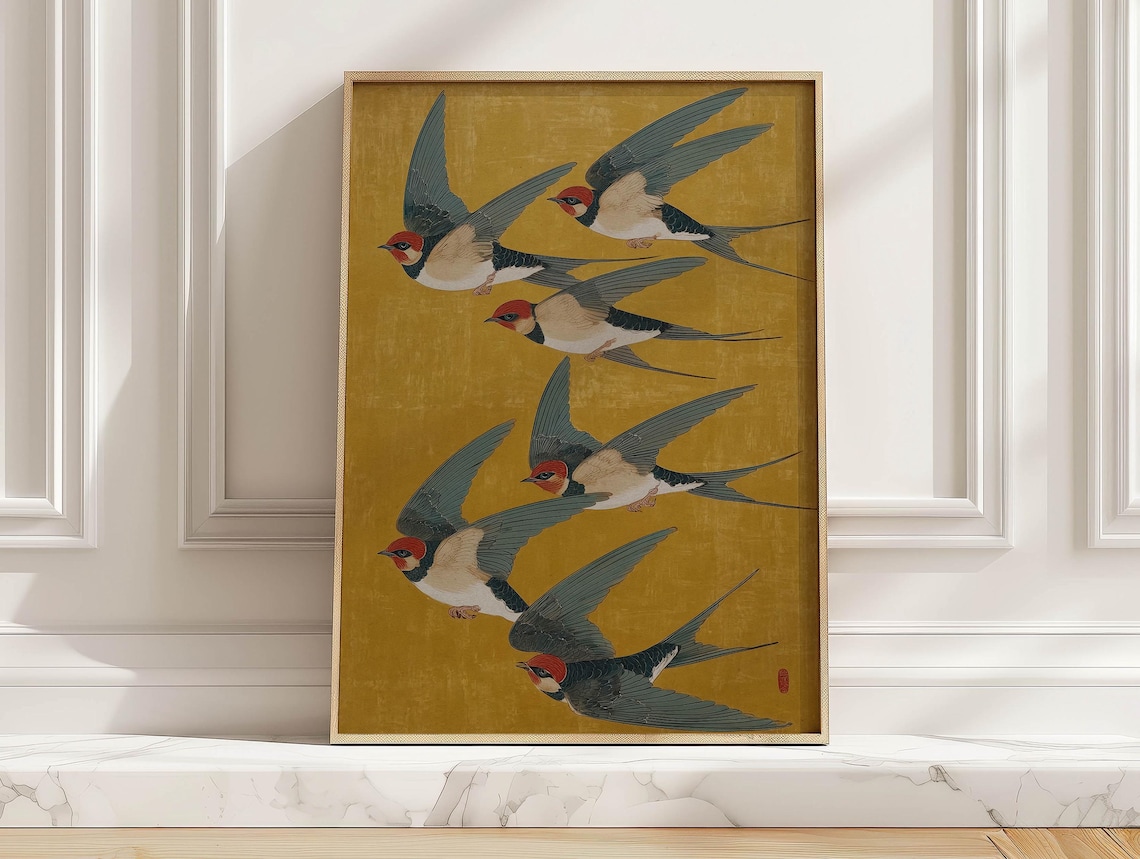 Flying Swallow Birds Poster Print, Japanese Swallows