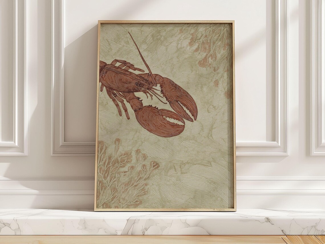 Minimalist Red Lobster Line Art, Kitchen Poster