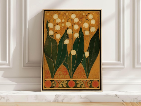 White Lily of the Valley Bell Flowers Art Nouveau Botanical Poster
