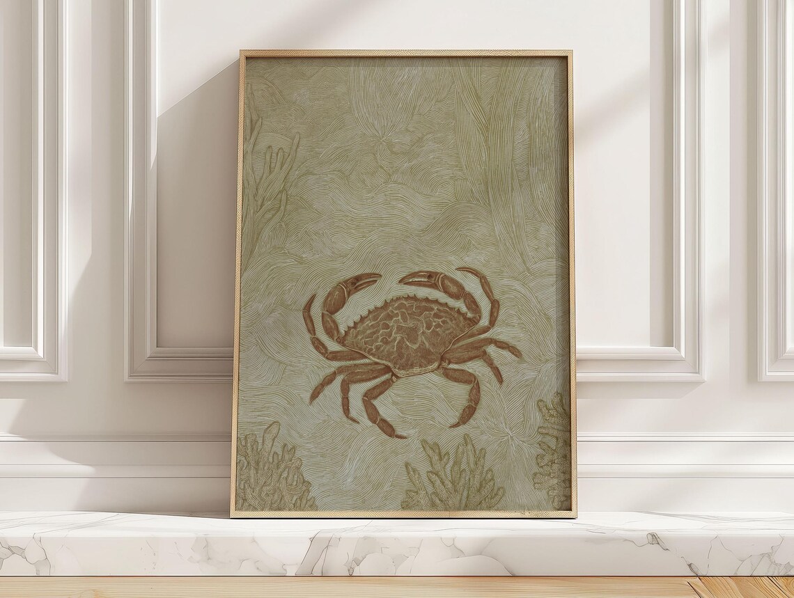 Japanese Coastal Crab Poster Print, Minimal Marine Life
