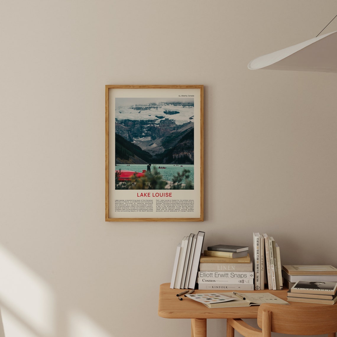 Lake Louise Alberta Red Canoes Snowy Peaks Film Photo Poster - Image 2