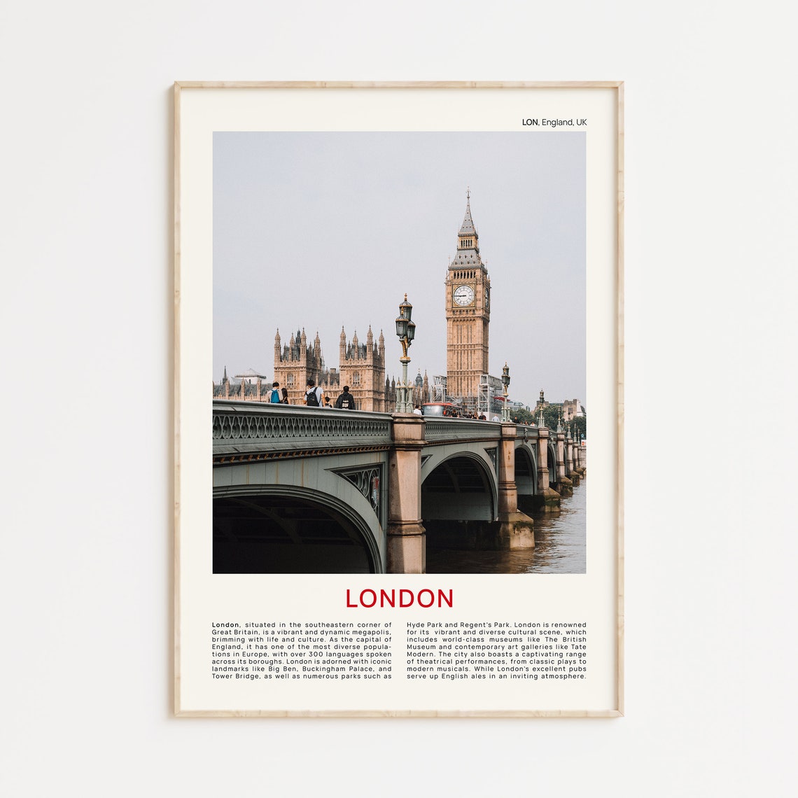 London Big Ben Westminster Bridge River Thames Photography Poster