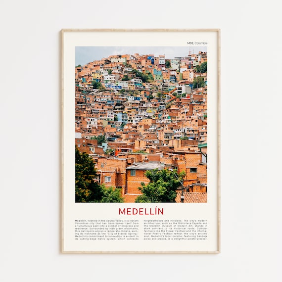 Medellin Colombia Colorful Hillside Houses Film Photo Travel Poster