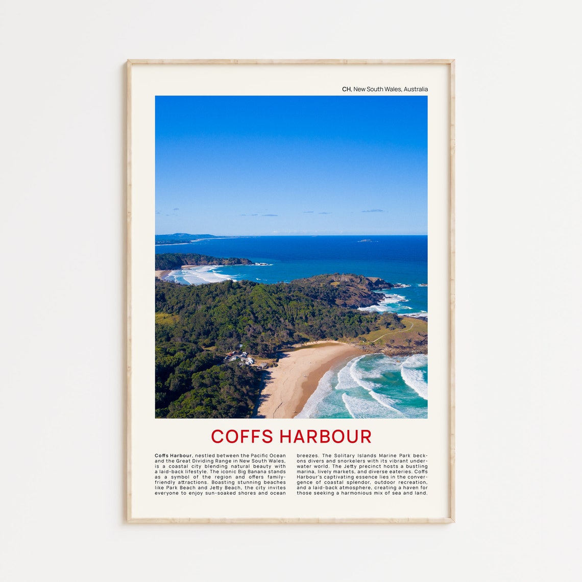 Coffs Harbour Aerial Coastline and Beach Film Photo Travel Poster