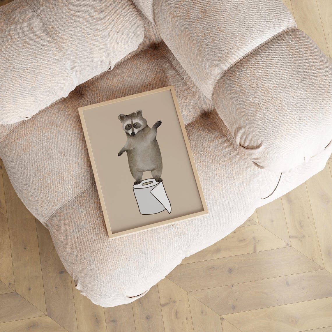 Cute Raccoon Waving on Toilet Roll Funny Bathroom Animal Poster - Image 2