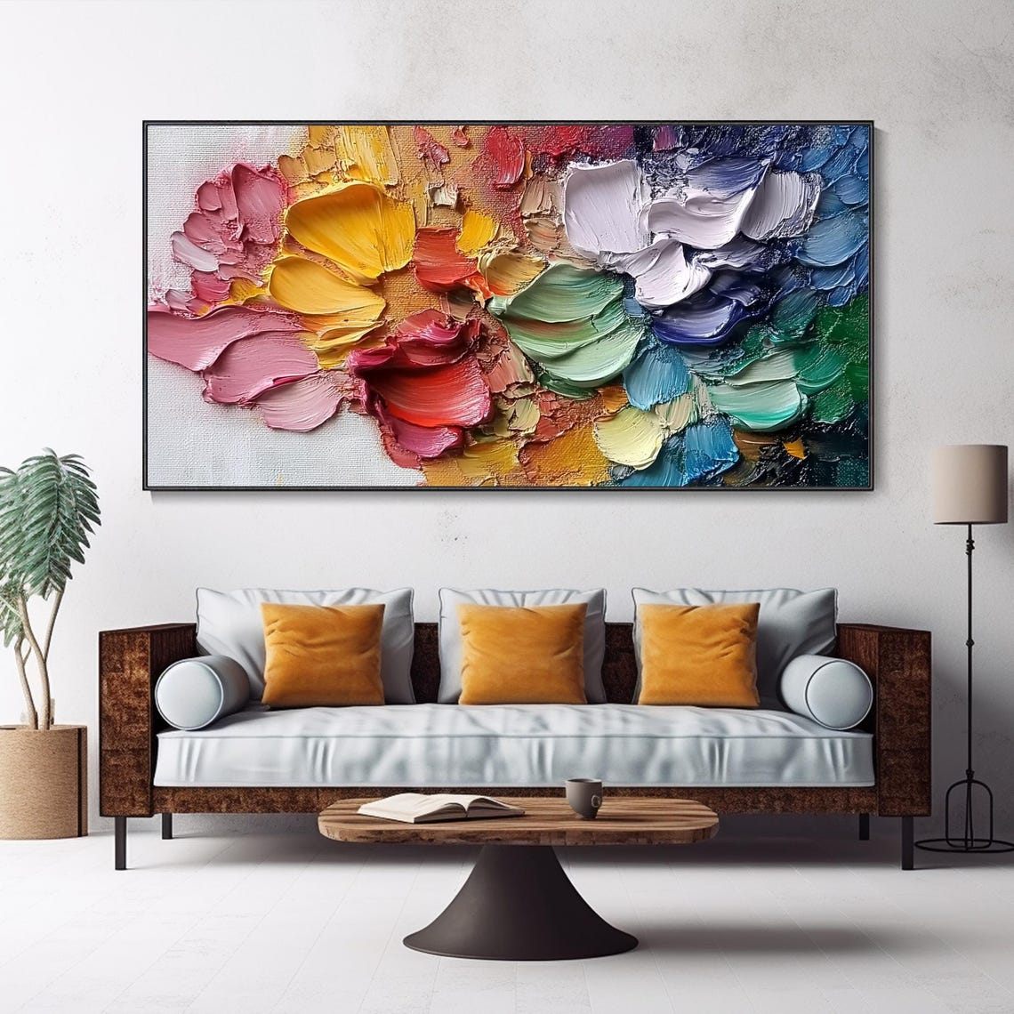 Rainbow Impasto Flower Petals Close Up Colorful Texture Art Print - Image 5