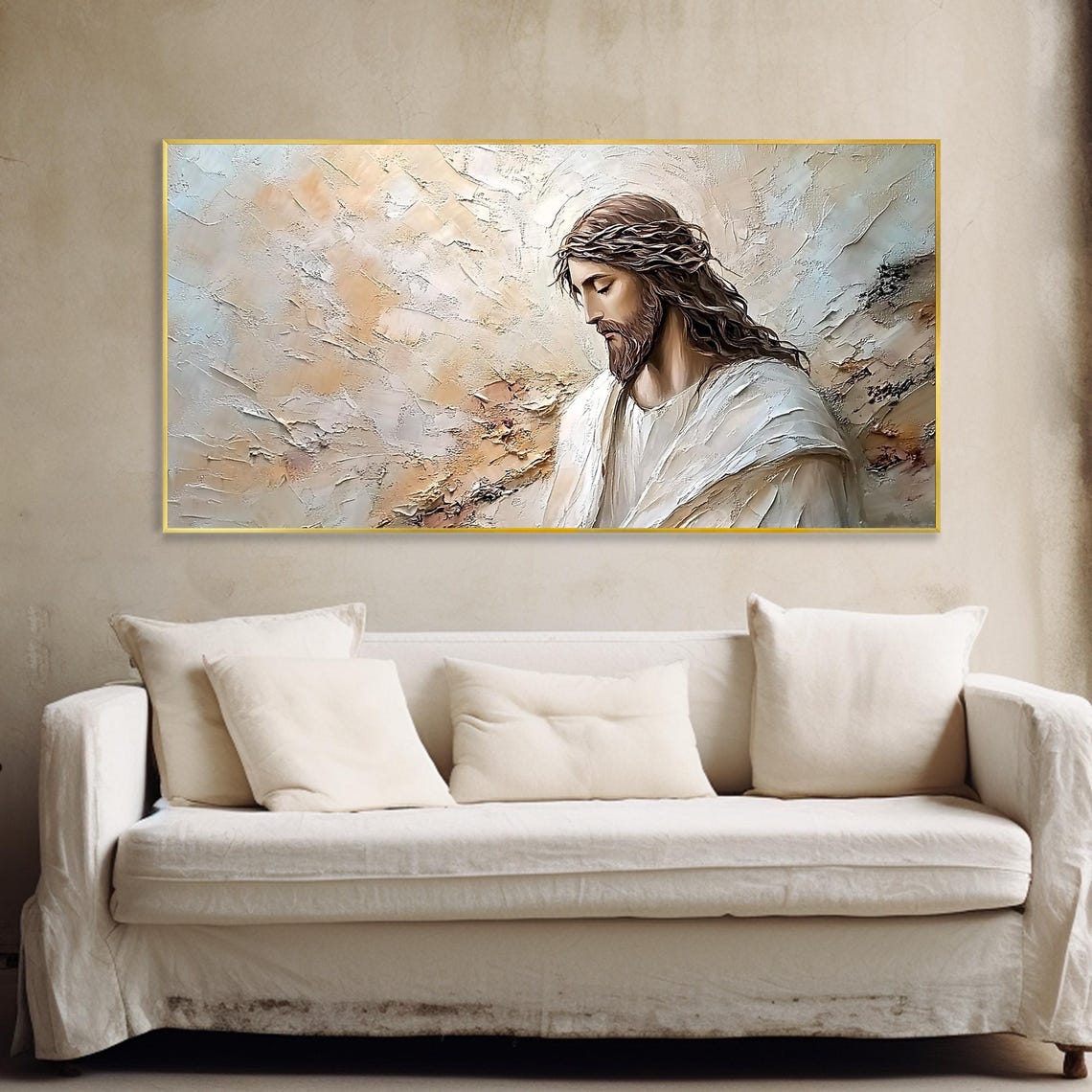 Jesus Christ Textured Portrait Religious Oil Painting Poster - Image 4