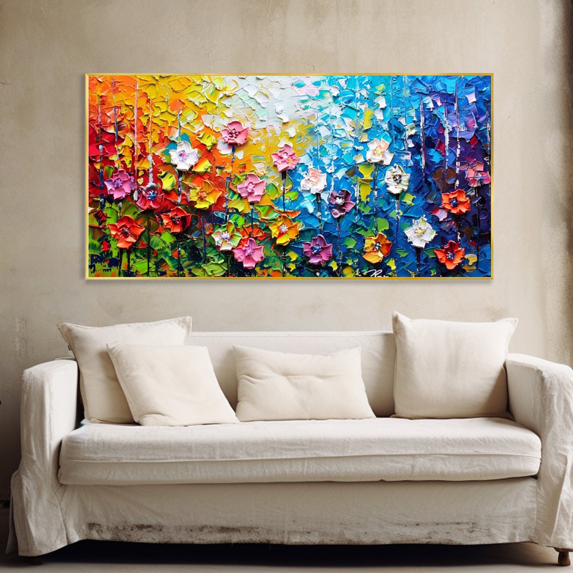 Rainbow Wildflower Garden Blooming Colorful Abstract Floral Art Print - Image 2