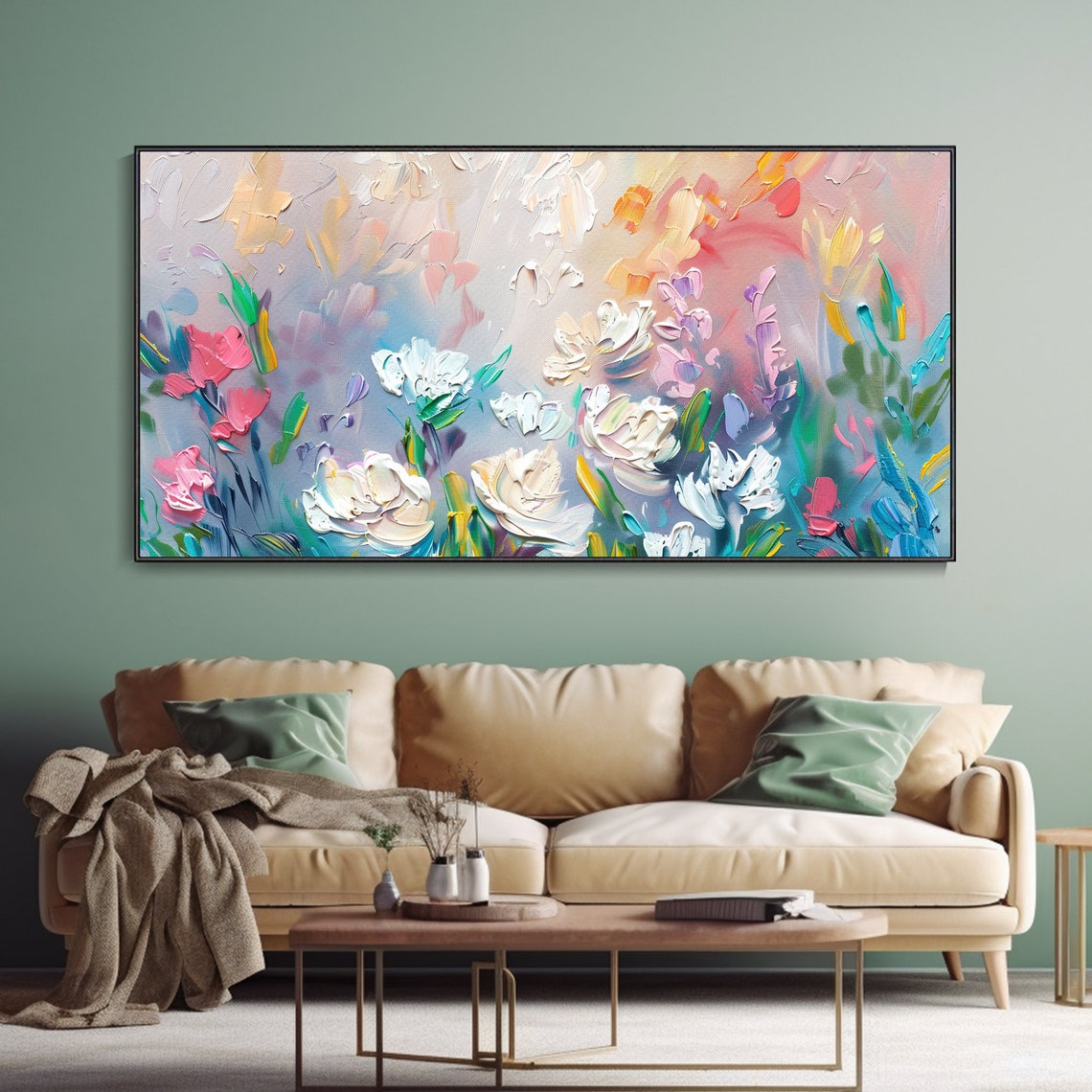 Pastel White Roses Abstract Floral Impasto Oil Painting Poster - Image 3