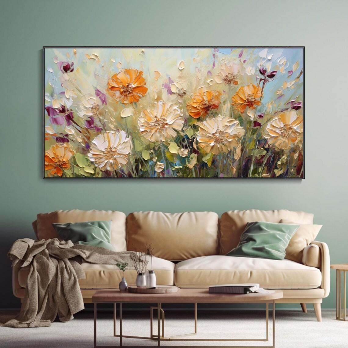 Romantic Pastel Floral Blooming Orange Cream Flowers Elegant Art Print - Image 3