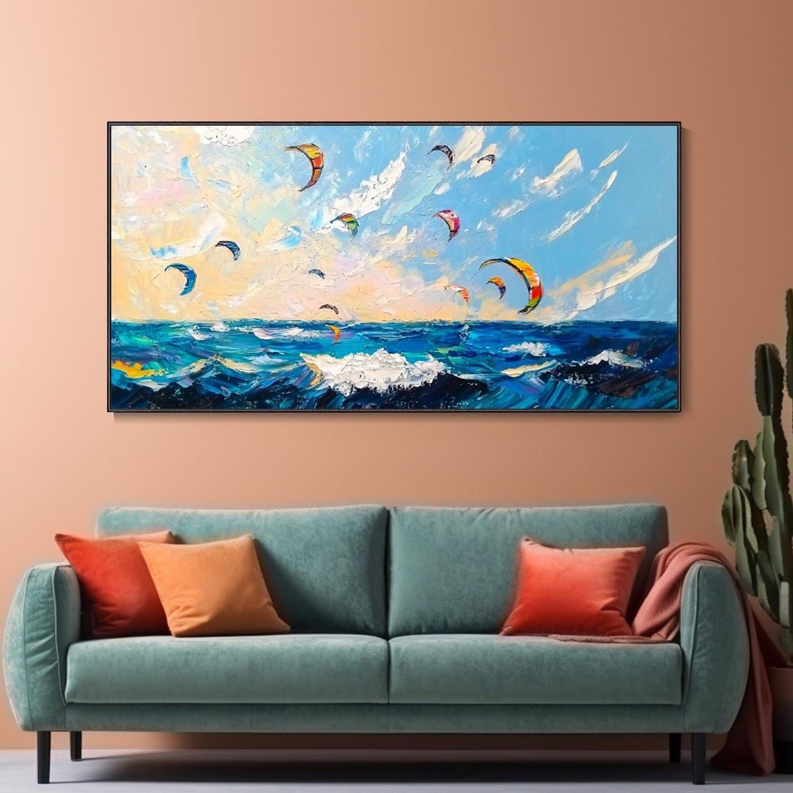 Kitesurfing Kites Over Blue Ocean Waves Summer Beach Sport Art Poster - Image 2