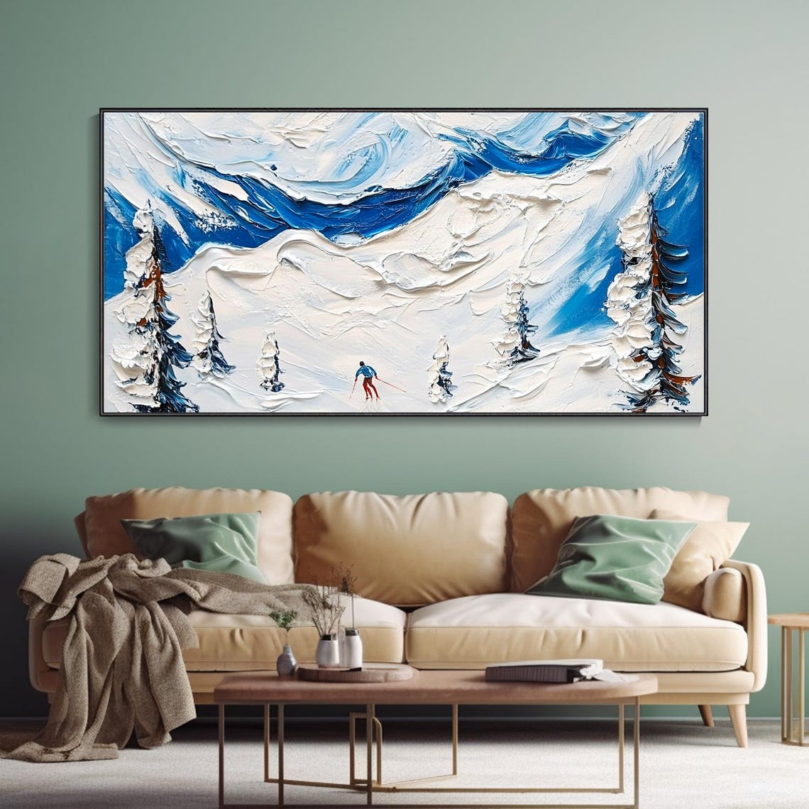 Skier Descending Snowy Mountain Slope Winter Sport Art Poster - Image 3