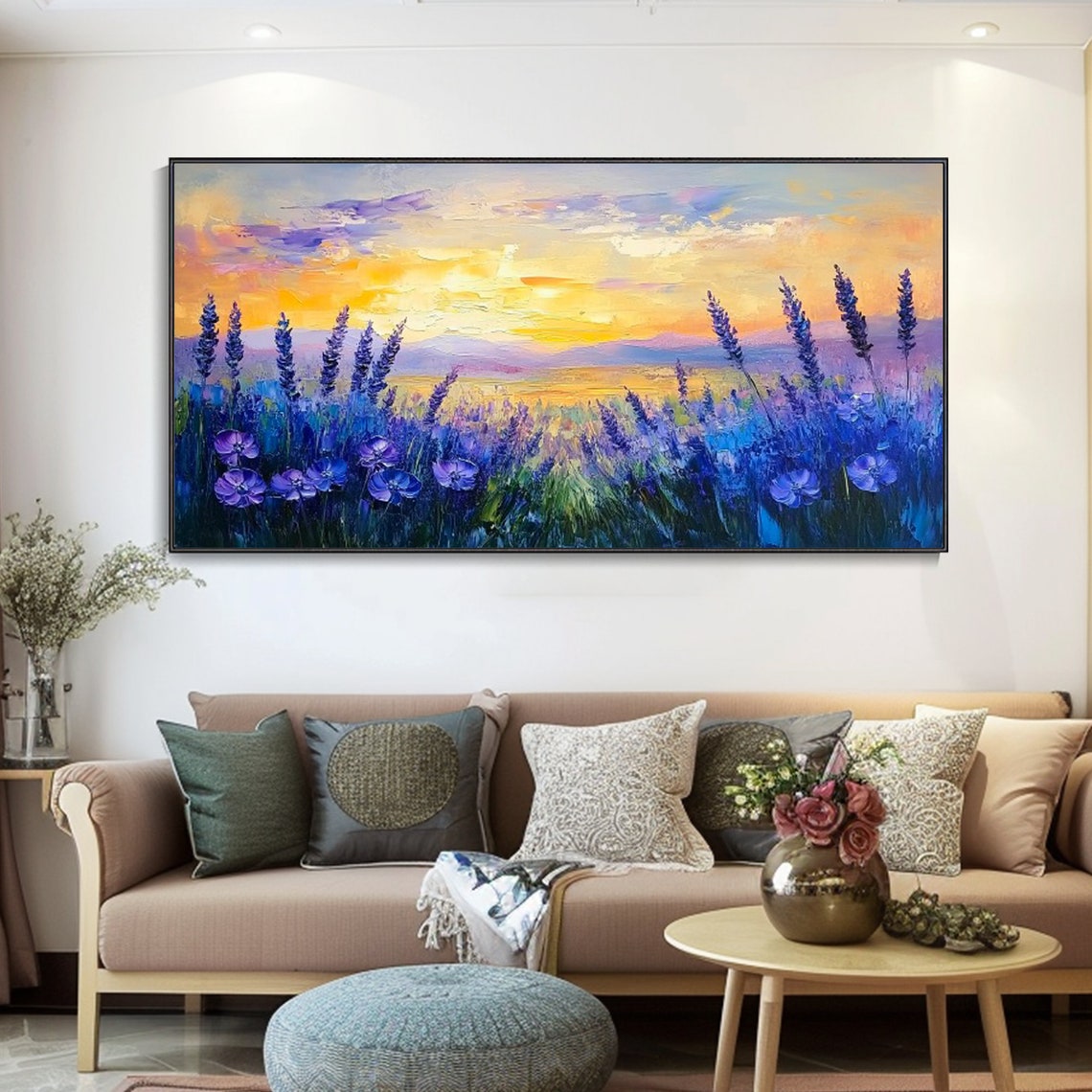 Romantic Lavender Field At Sunset Purple Blooms Landscape Art Poster - Image 4