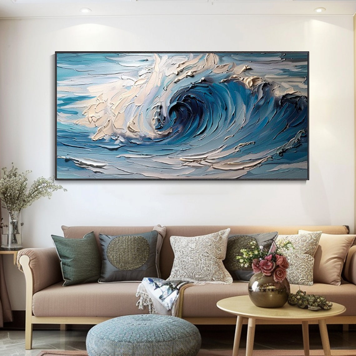 Curling Blue Ocean Wave Textured Dramatic Seascape Art Poster - Image 4