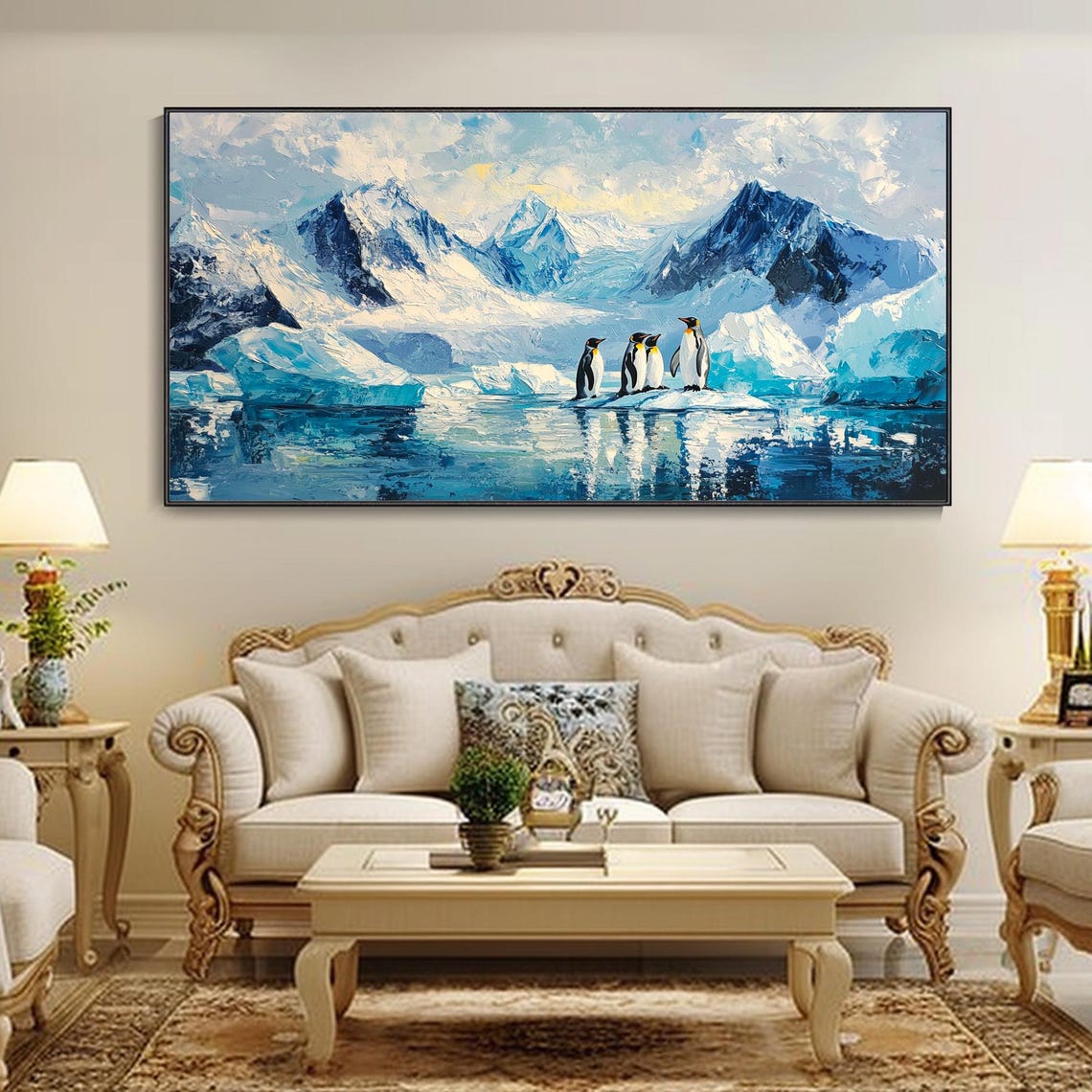 Emperor Penguins On Ice With Snowy Mountains Arctic Art Poster - Image 5