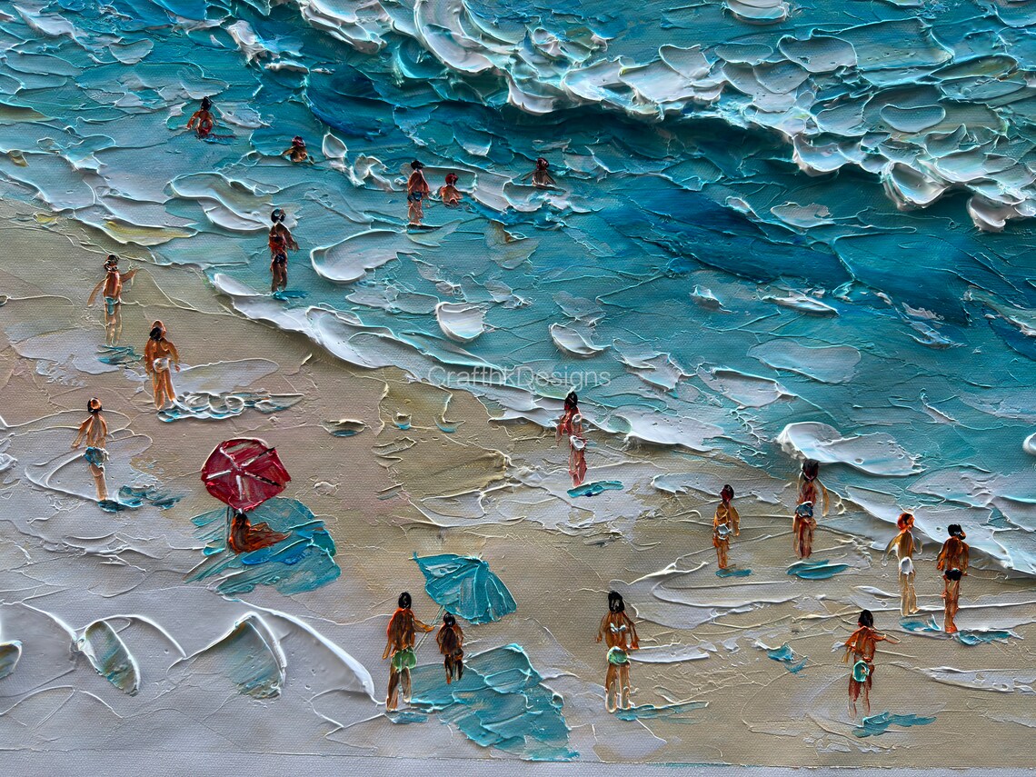 Sunny Beach Carnival Oil Painting Art Print, Seascape - Image 5