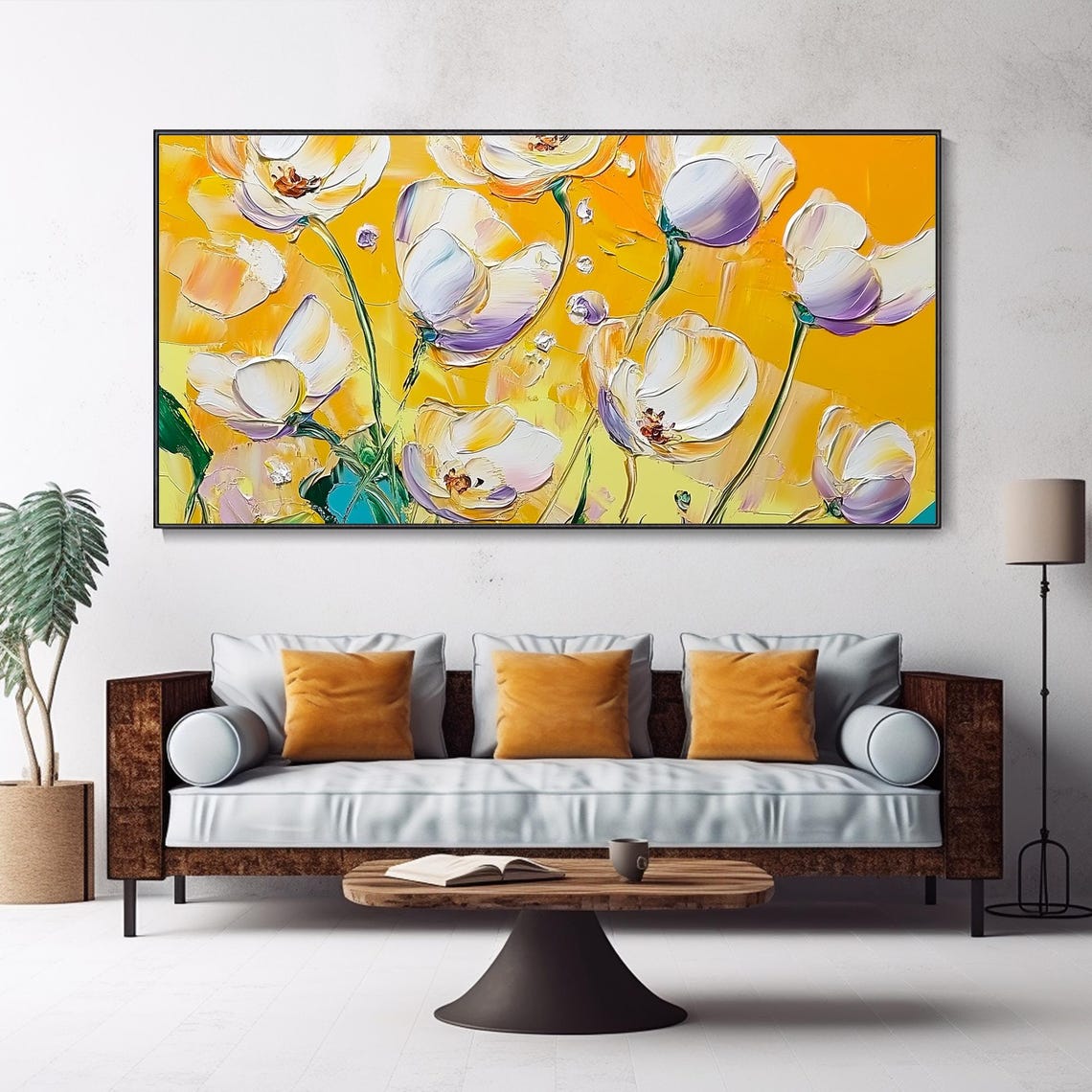 White Tulips On Golden Yellow Background Floral Wall Art Poster - Image 4