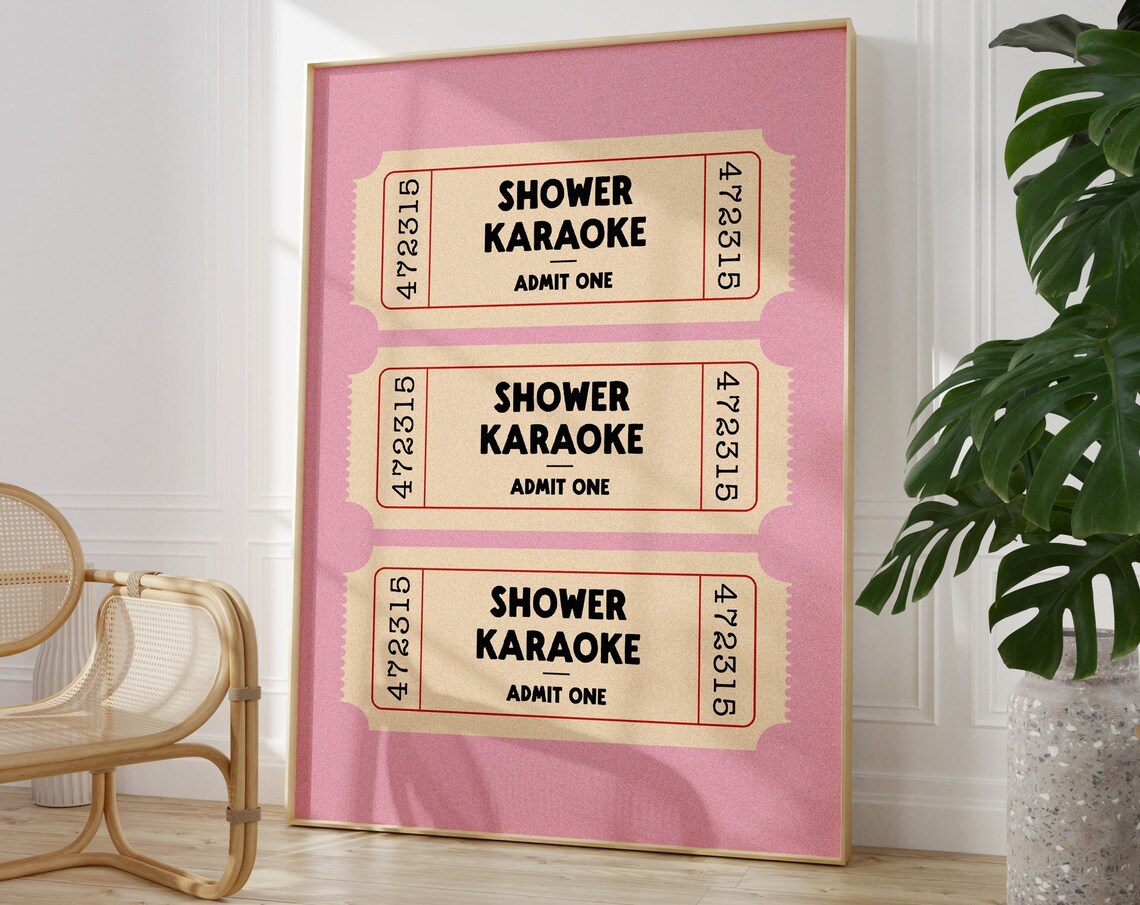 Shower Karaoke Print, Retro Bathroom Wall Art