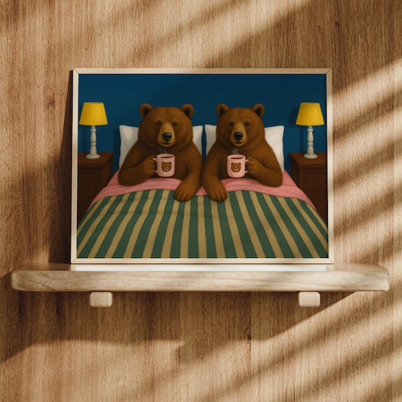 Cozy Bear Couple Wall Art For Bedroom Or Nursery Gift Cute Framed Animal Print