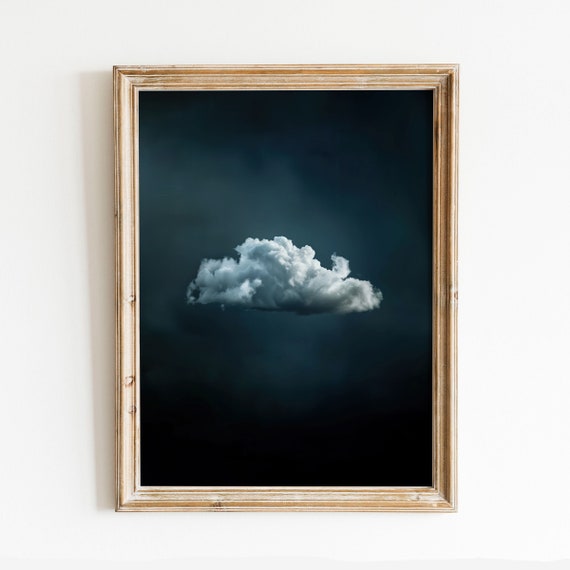 Night Sky Cloud Painting, Indigo Maximalist Art Print