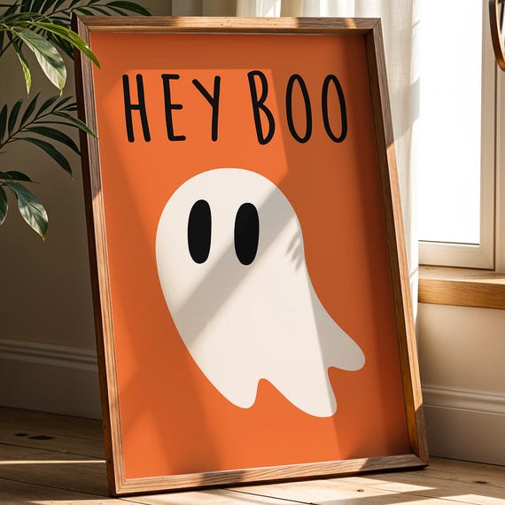 Hey Boo Halloween Wall Art Cute Poster Spooky Season Home Decor Funny Fall Artwork Instant